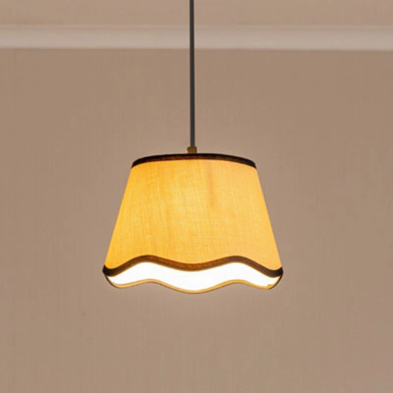 Image of ValueLights Dutton Natural Fabric Scallop Edge Small Lamp Shade with LED Bulb Black