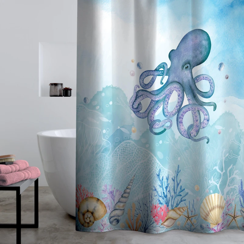 Image of Catherine Lansfield Catherine Lansfield Octopus Shower Curtain - Blue