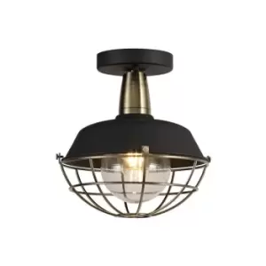 Image of Semi-Flush Ceiling, 1 Light E27, IP65, Matt Black, Antique Brass - Luminosa Lighting