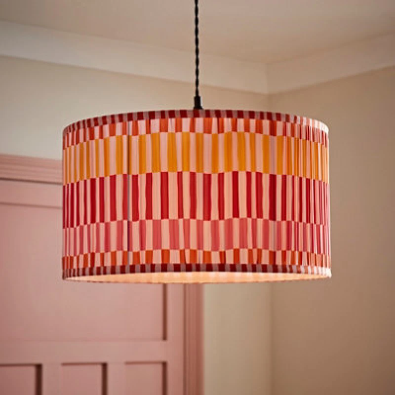 Image of ValueLights ValueLights Rae Pleated Stripe Multicolour Drum Easy Fit Light Lamp Shade and Bulb Size: Large Multi Large Unisex 5059406069673