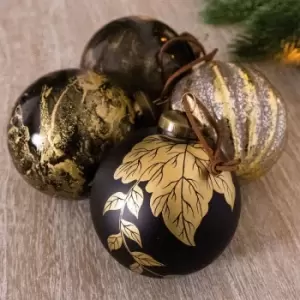 Image of Charles Bentley Pack of 12 Industrial Glass Baubles Christmas Tree Decorations - Black / Gold