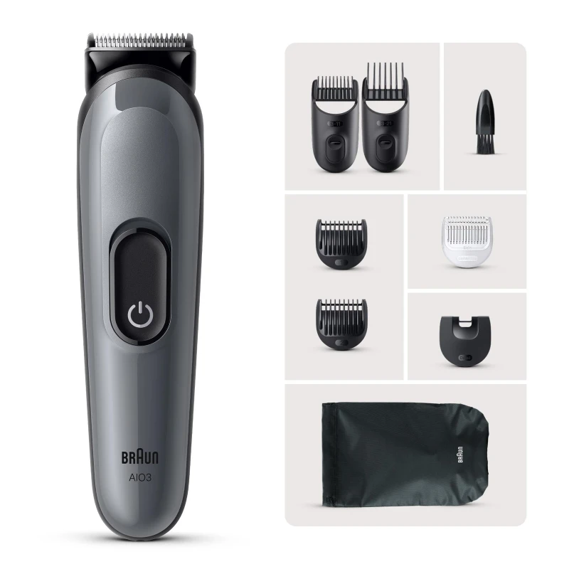 Image of BRAUN Series 3 AIO3540 8-in-1 Trimmer - Grey, Silver/Grey 8700216429283