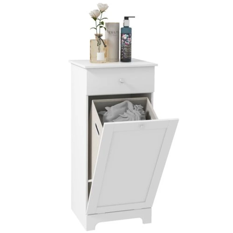 Image of HOMCOM HOMCOM Bathroom Cabinet with Folding Laundry Hamper and Drawer, White 5056725584948