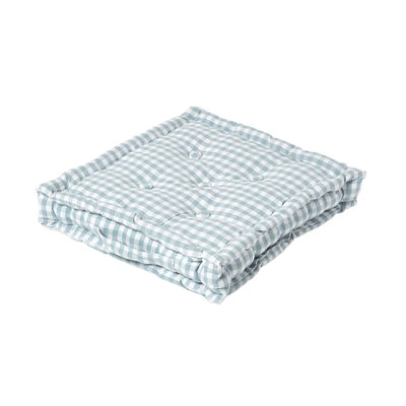 Image of HOMESCAPES Cotton Gingham Check Blue Floor Cushion, 50 x 50cm - Blue - Homescapes CU1139B