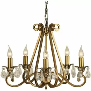 Image of Loops - Esher Ceiling Pendant Chandelier Antique Brass & Crystal Curved 5 Lamp Light