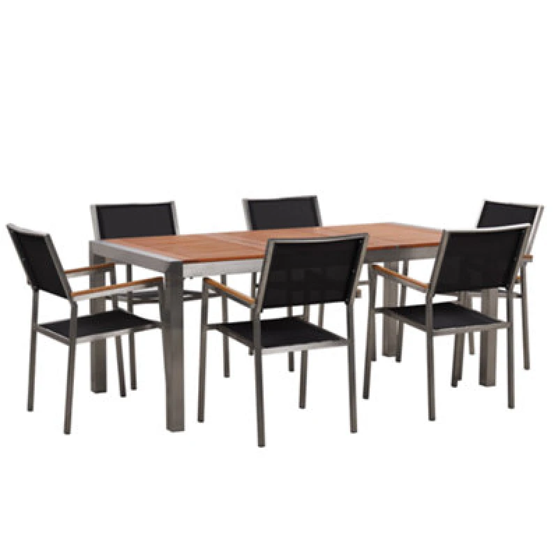 Image of Beliani Garden Dining Set 6 Seater Grosseto Eucalyptus Wood Brown/ Black