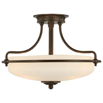 Image of Griffin - 3 Light Semi Flush Ceiling Light Palladian Bronze, E27 - Elstead