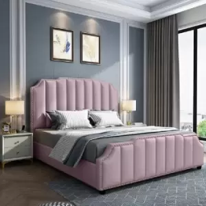 Image of Arnold Upholstered Beds - Plush Velvet, Small Double Size Frame, Pink - Pink