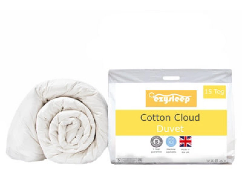 Image of Ezysleep Ezysleep 15 Tog Feels Like Down Cotton Cloud Duvet in White Size: Single White Single Unisex 5034567875295