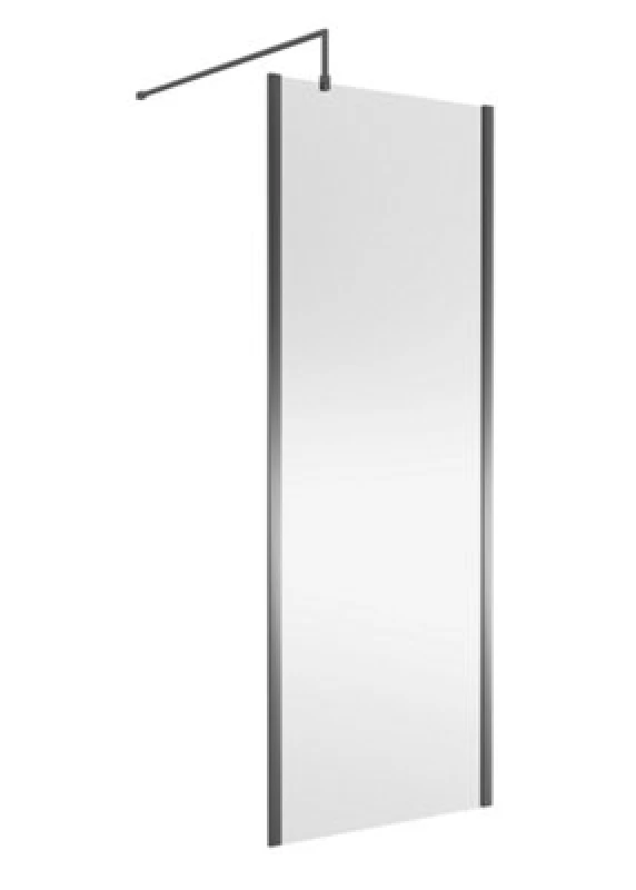 Image of Nuie Wetroom Screen Outer Frame, Durable Frameless Fixed Bathroom Glass Shower Screen In Brushed Pewter Finish, 760mm