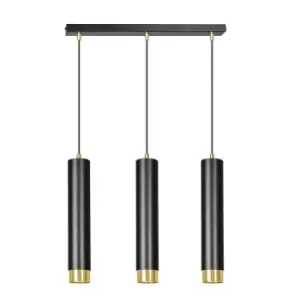 Image of Kibo Black/Gold Bar Pendant Ceiling Light 3x GU10