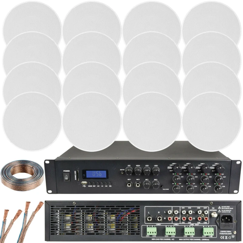 Image of Loops 1600W Loud Bluetooth Sound System 16x 100W Slim Ceiling Speaker 8 Zone Amplifier Multi unisex