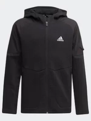 Image of Boys, adidas Designed For Gameday Full-zip Hoodie, Black/White, Size 11-12 Years