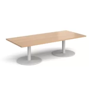 Image of Monza rectangular coffee table with flat round white bases 1800mm x 800mm - beech