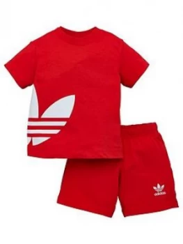 Image of Adidas Originals Big Trefoil Shorts Tee Set - Red