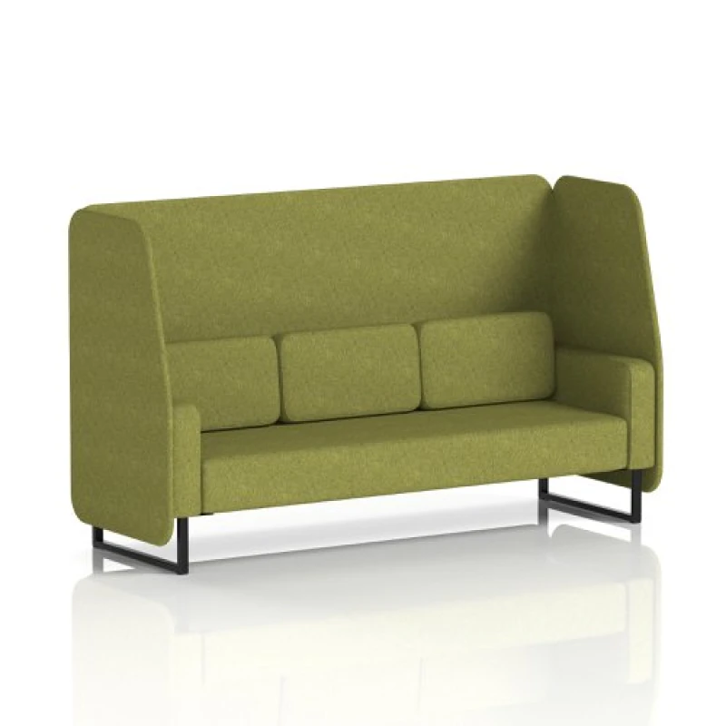 Image of Brixworth 3 Seater Open Office Booth with Black Legs in Rivet Fabric - Olive Panels and Sofa