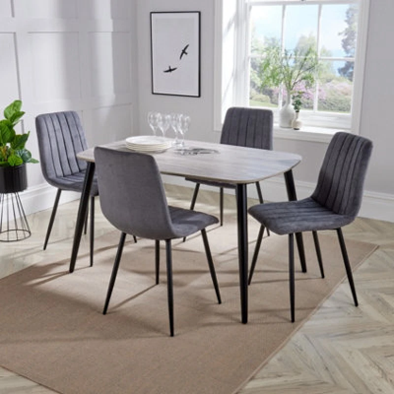 Image of Core Products Aspen Grey Oak Rect Table & 4 Grey Fabric Chair Dining Set, Grey ASTB3-OKSET6