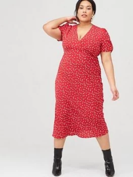 Image of Oasis Curve Polka Dot Midi Dress - Multi/Red