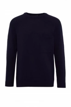 Image of Mens French Connection Overdyed Cotton Crew Neck Knit Jumper Blue Red