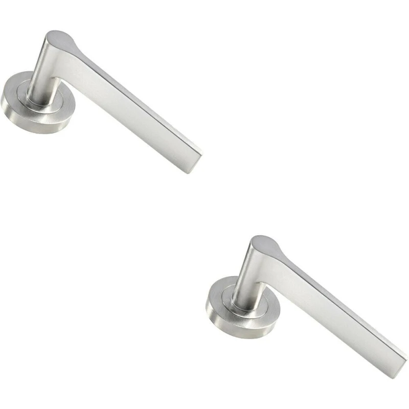 Image of Loops 2x PAIR Straight Rounded Handle on Round Rose Concealed Fix Satin Nickel Metallics