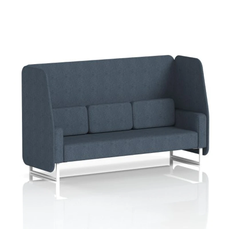 Image of Brixworth 3 Seater Open Office Booth with White Legs in Rivet Fabric - Crucible Panels and Sofa