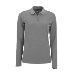 Image of SOLS Womens/Ladies Perfect Long Sleeve Pique Polo Shirt (L) (Grey Marl)