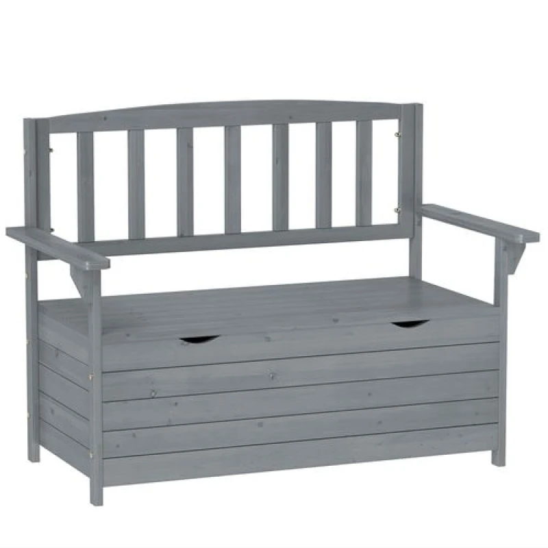 Image of Outsunny Outdoor Garden Storage Bench Patio Box All Weather Fir Wood Dark Grey