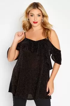 Image of Frill Cold Shoulder Top