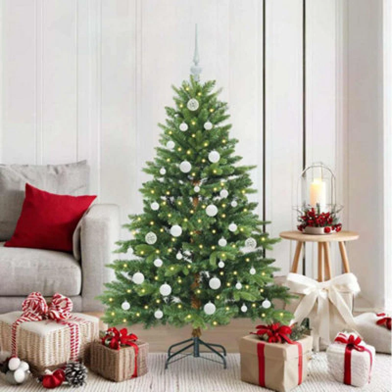 Image of vidaXL Artificial Christmas Tree with 150 LEDs, White Balls Green 150 x 101cm PE and PVC, Green 3397539
