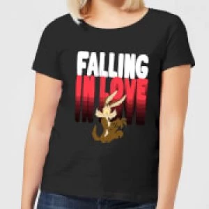Image of Looney Tunes Falling In Love Wile E. Coyote Womens T-Shirt - Black - M