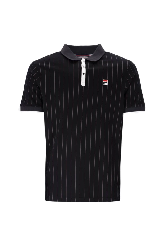 Image of Fila Mens Bb1 Classic Vintage Striped Polo Black/ Gardenia/ Fig/ Charcoal in Black Size: Medium Black Male M