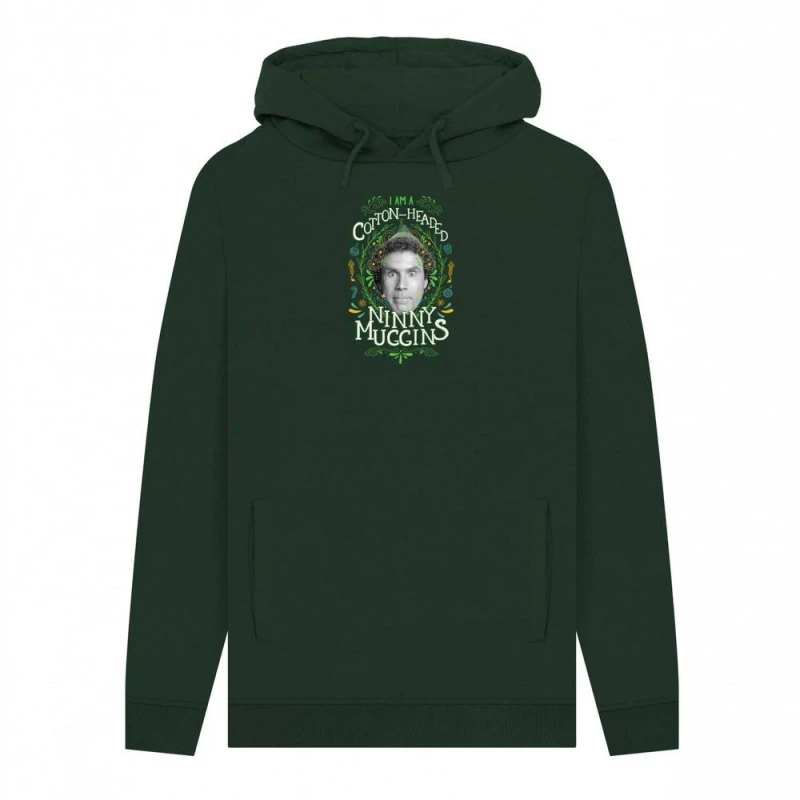 Image of Elf Mens Cotton Headed Ninny Muggins Hoodie in Bottle Green Size: Small Bottle Green Male S