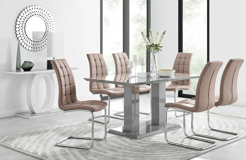 Image of FurnitureboxUK FurnitureboxUK Imperia 6 Grey Dining Table and 6 Murano Chairs in Beige Beige One Size Unisex 5056542640711