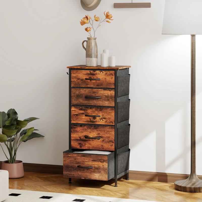 Image of HOMCOM HOMCOM Chest of Drawers with Fabric Drawers Dresser for Bedroom in Brown Size: Small Brown S Unisex 5063603653795