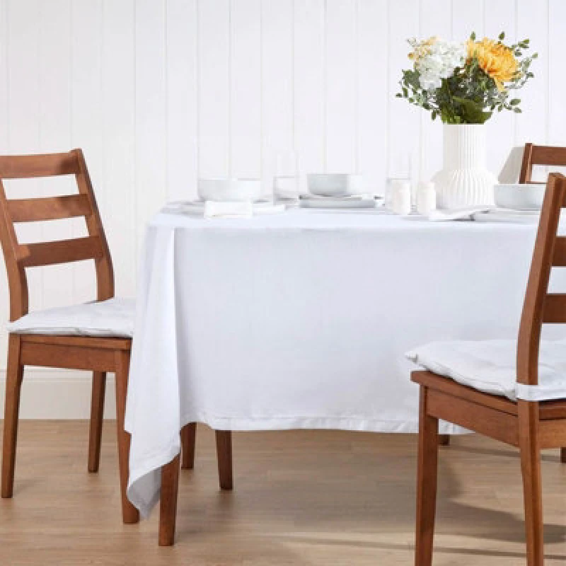 Image of Homescapes Plain Cotton Tablecloth, 137cm x 228cm White