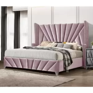 Image of The Premiere Upholstered Beds - Plush Velvet, Double Size Frame, Pink - Pink