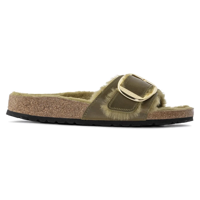 Image of Birkenstock Womens sandals Birkenstock Madrid Big Buckle Shearling Oiled Leather Vert Female 41