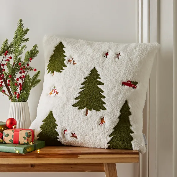 Image of Catherine Lansfield Christmas Tree Boucle Cushion Natural