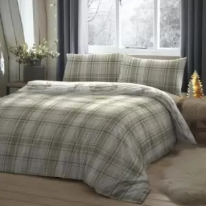 Image of Dreams & Drapes Lodge Broxburn Check 100% Brushed Cotton Reversible Duvet Cover Set, Green, Single