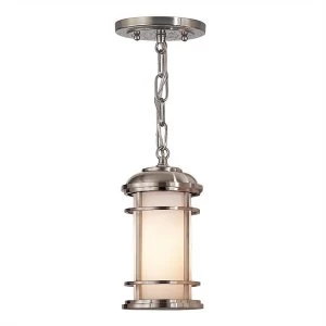 Image of 1 Light Small Outdoor Ceiling Chain Lantern Brushed Steel IP44, E27