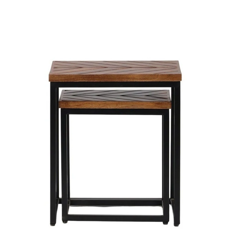 Image of Jaipur Furniture Ltd Parquet Nest of 2 Tables - Mango Wood/Iron - L40 x W45 x H52cm - PP Finish in Brown Brown Unisex