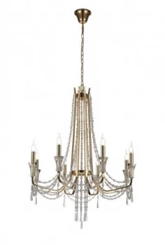 Image of Ceiling Chandelier Pendant 8 Light E14 French Gold, Crystal