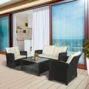 Image of Outsunny 4 PCS Outdoor Patio Furniture Sets All Weather PE Rattan Chair set Indoor Outdoor Backyard Garden Coffee Table with Cushions Black