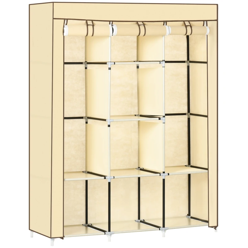 Image of HOMCOM HOMCOM Fabric Wardrobe Portable Clothes Cabinet with 2 Hanging Rails in Beige Beige One Size Unisex 5063603020153