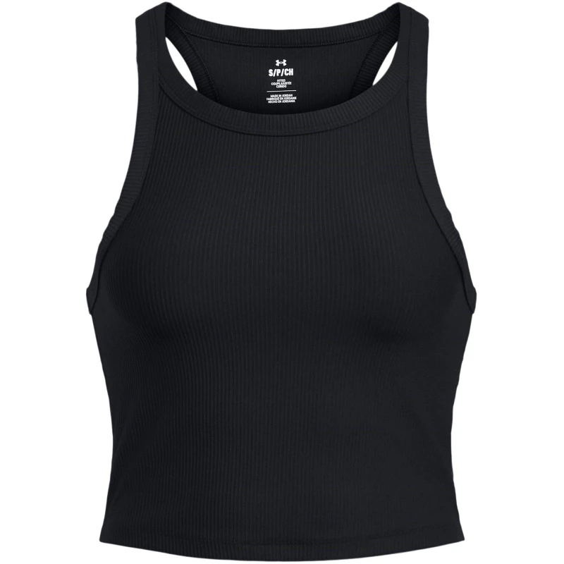 Image of Under Armour Meridian Rib Cropped Tank Womens - Black 8