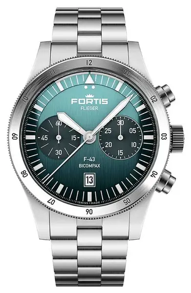 Image of FORTIS F4240008 Flieger F-43 Bicompax Petrol (43mm) Watch