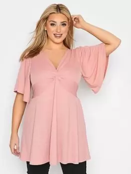 Image of Yours Twist Front Angel Sleeve Top - Pink, Size 22-24, Women