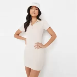 Image of Missguided Half Placket Mini Dress Ss Rib - Neutral