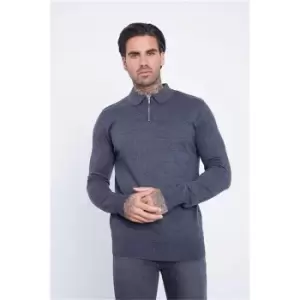 Image of I Saw It First Charcoal Knitted Half Zip Ribbed Top - Grey