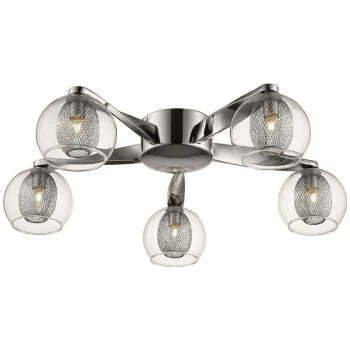 Image of 5 Light Flush Multi Arm Mesh Ceiling Light Chrome, Clear, G9 - Spring Lighting